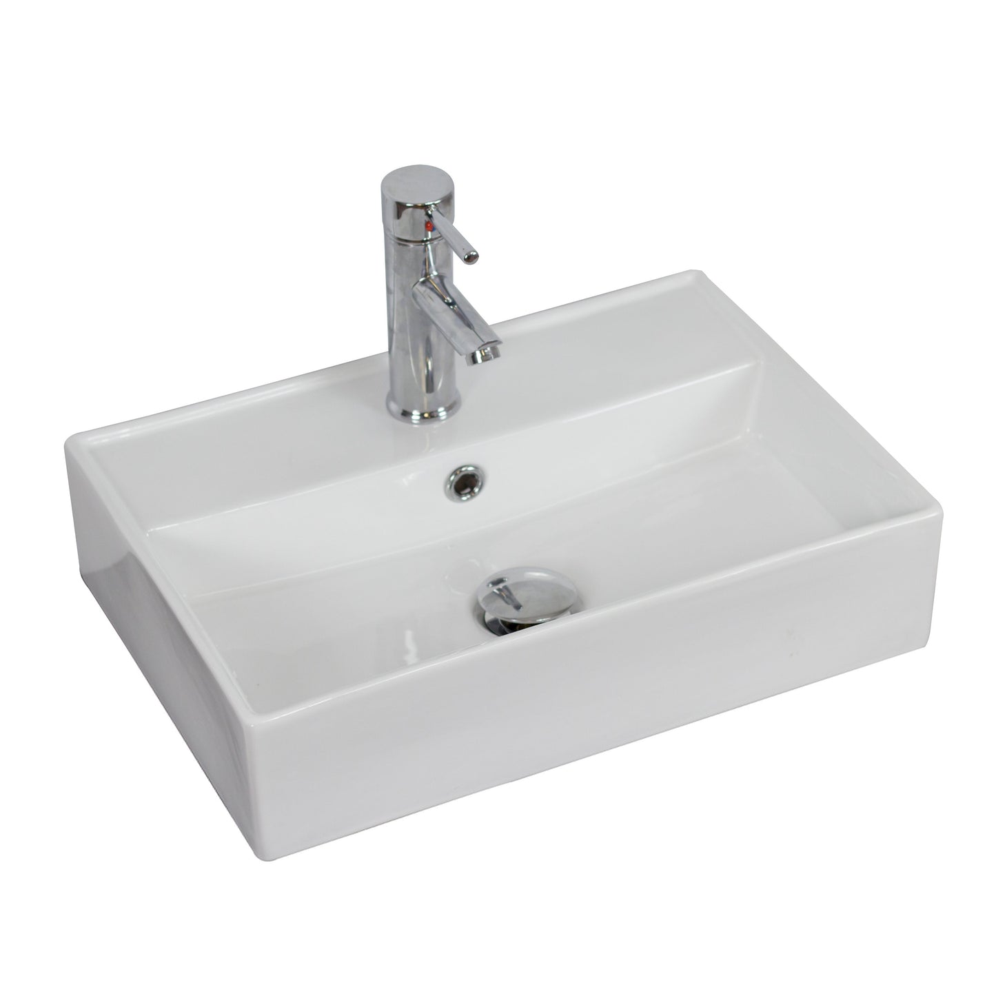American Imaginations AI-34096 20" White Rectangular Above Counter Modern Bathroom Vessel Sink Set