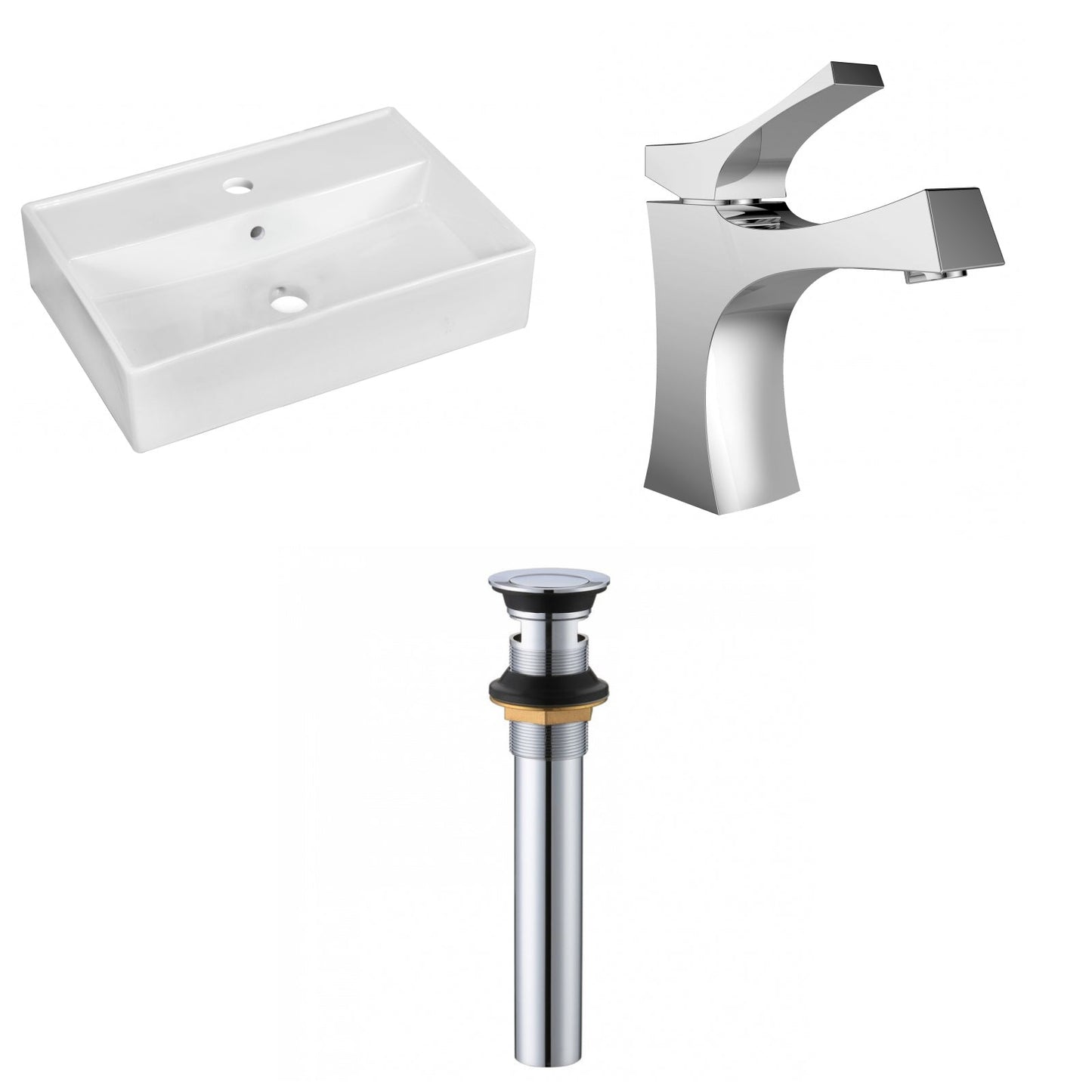 American Imaginations AI-34096 20" White Rectangular Above Counter Modern Bathroom Vessel Sink Set