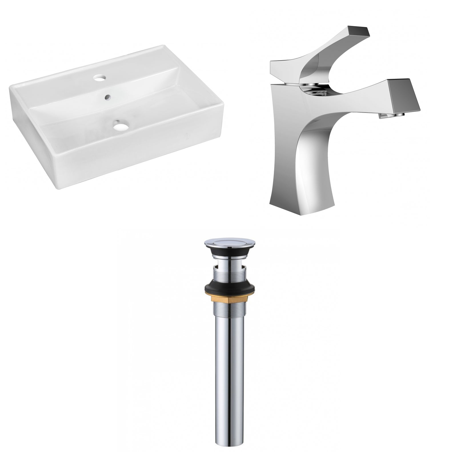 American Imaginations AI-34096 20" White Rectangular Above Counter Modern Bathroom Vessel Sink Set