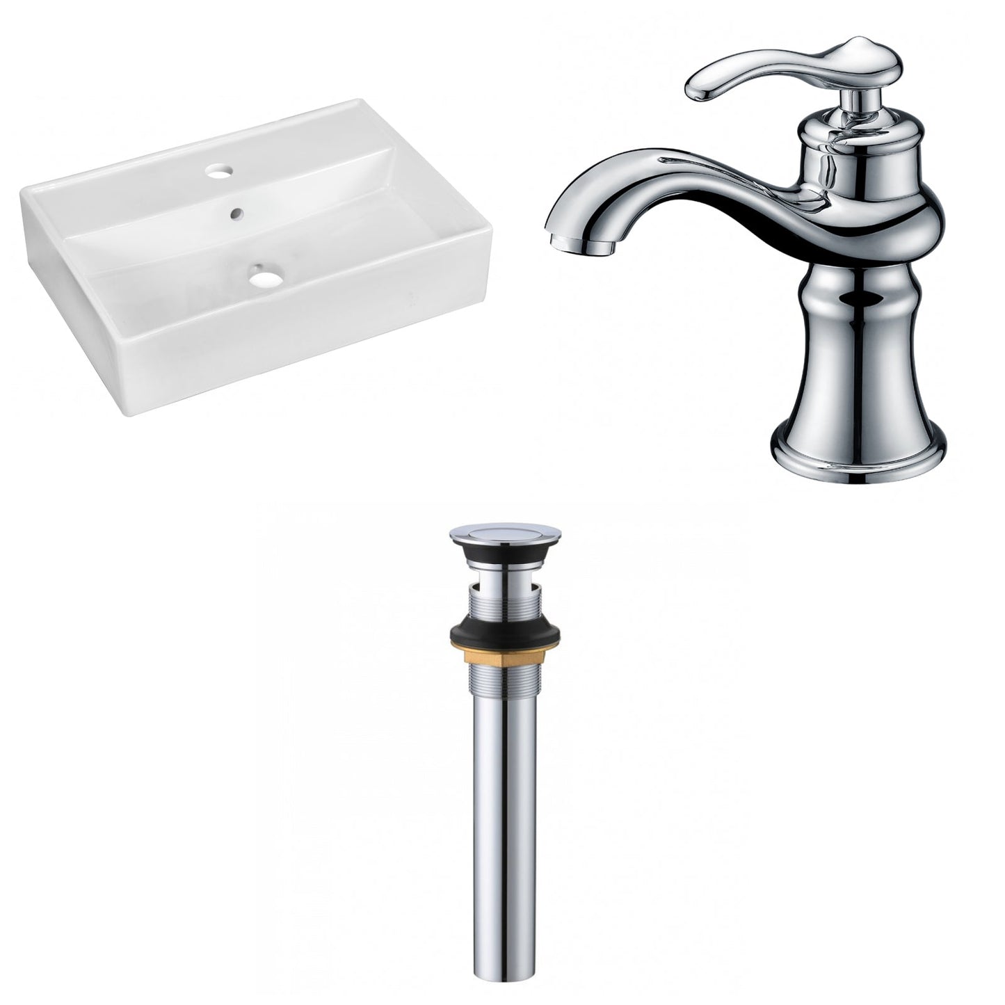 American Imaginations AI-34097 20" White Rectangular Above Counter Modern Bathroom Vessel Sink Set