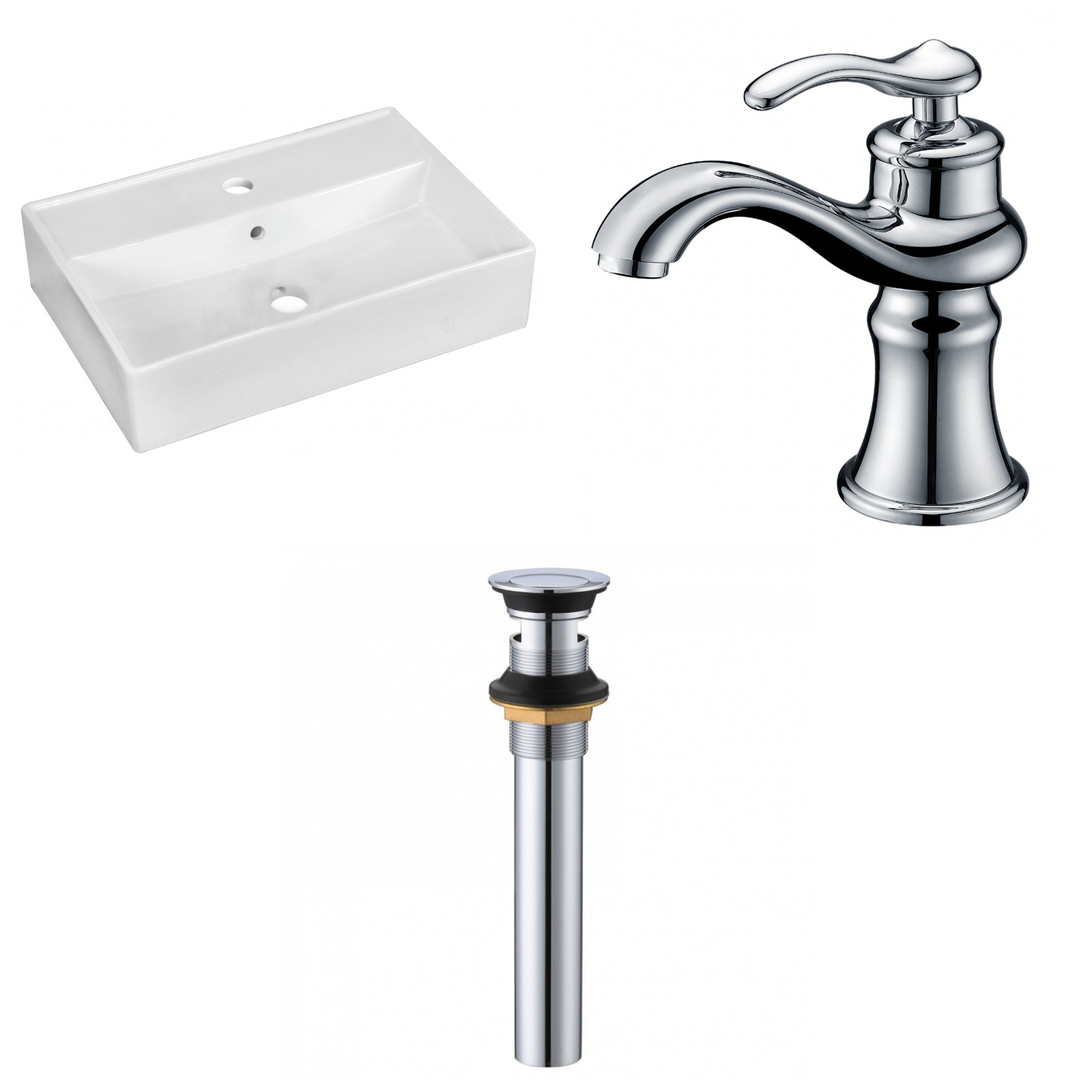 American Imaginations AI-34097 20" White Rectangular Above Counter Modern Bathroom Vessel Sink Set
