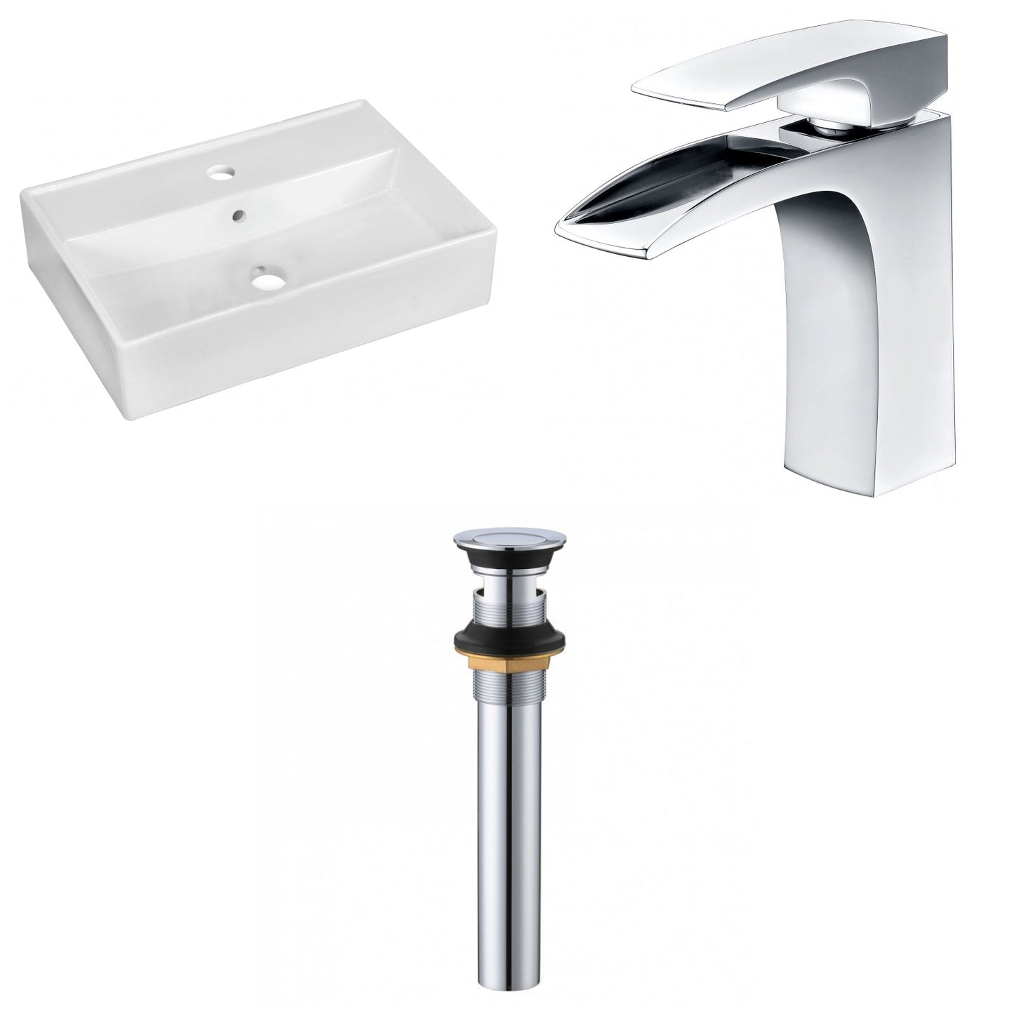 American Imaginations AI-34100 20" White Rectangular Above Counter Modern Bathroom Vessel Sink Set