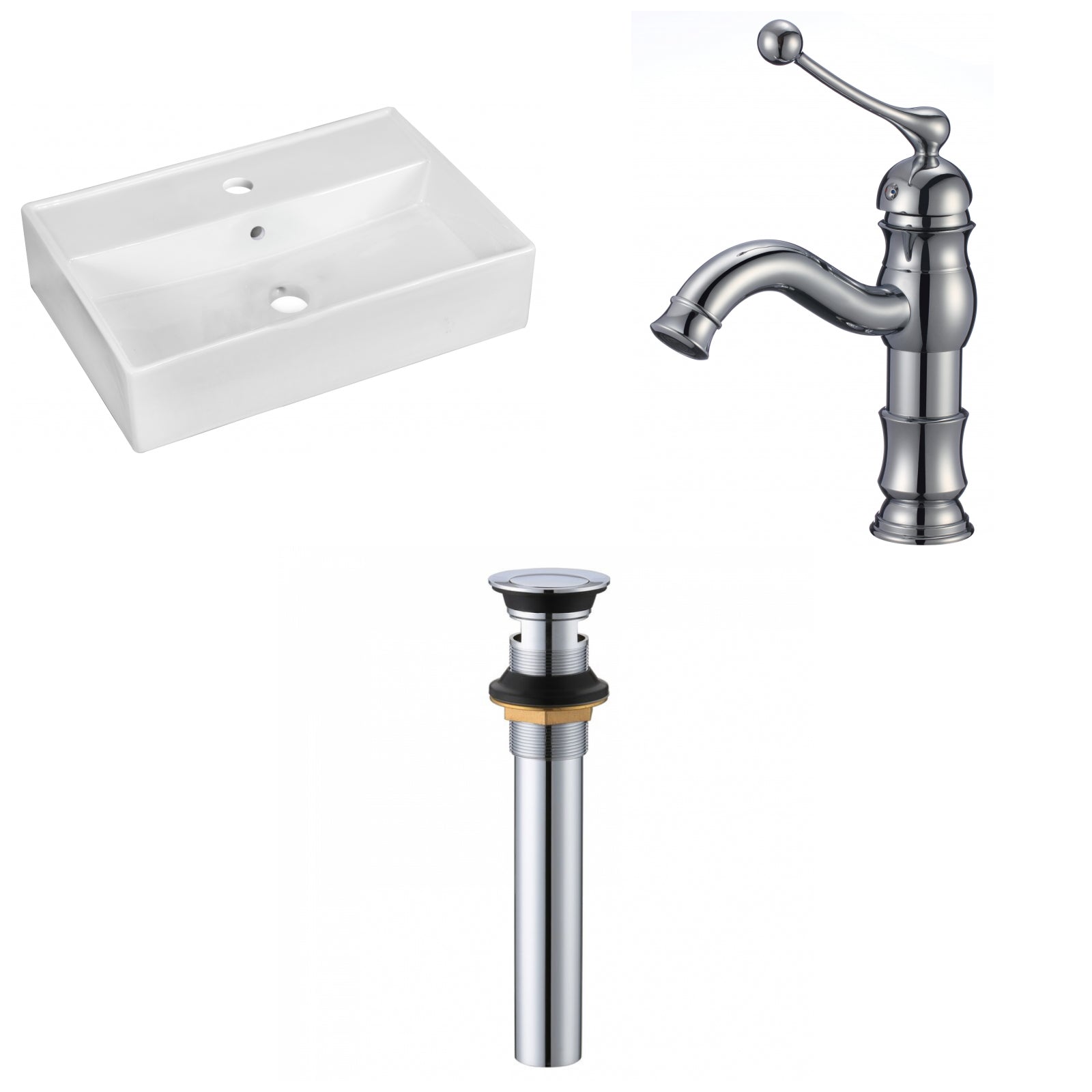 American Imaginations AI-34101 20" White Rectangular Above Counter Modern Bathroom Vessel Sink Set