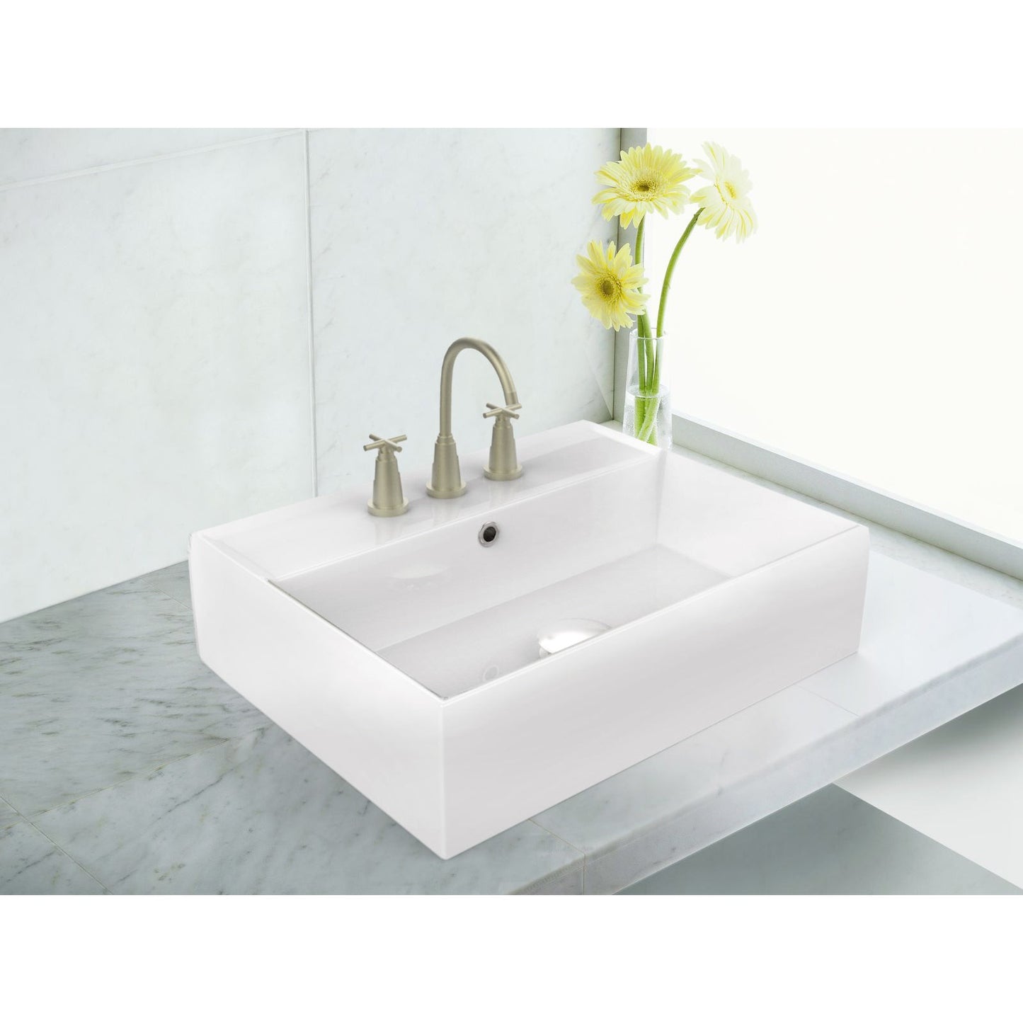 American Imaginations AI-34110 20" White Rectangular Above Counter Modern Bathroom Vessel Sink Set