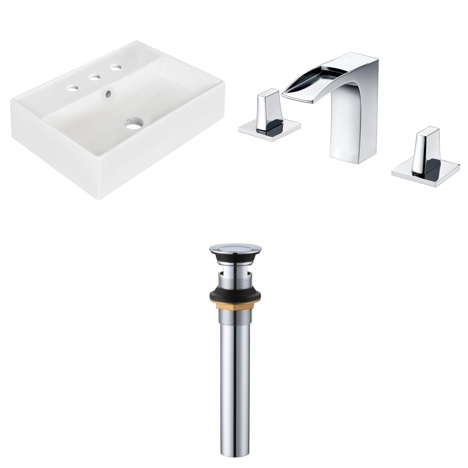 American Imaginations AI-34111 20" White Rectangular Above Counter Modern Bathroom Vessel Sink Set