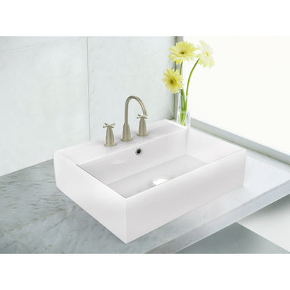 American Imaginations AI-34112 20" White Rectangular Above Counter Modern Bathroom Vessel Sink Set