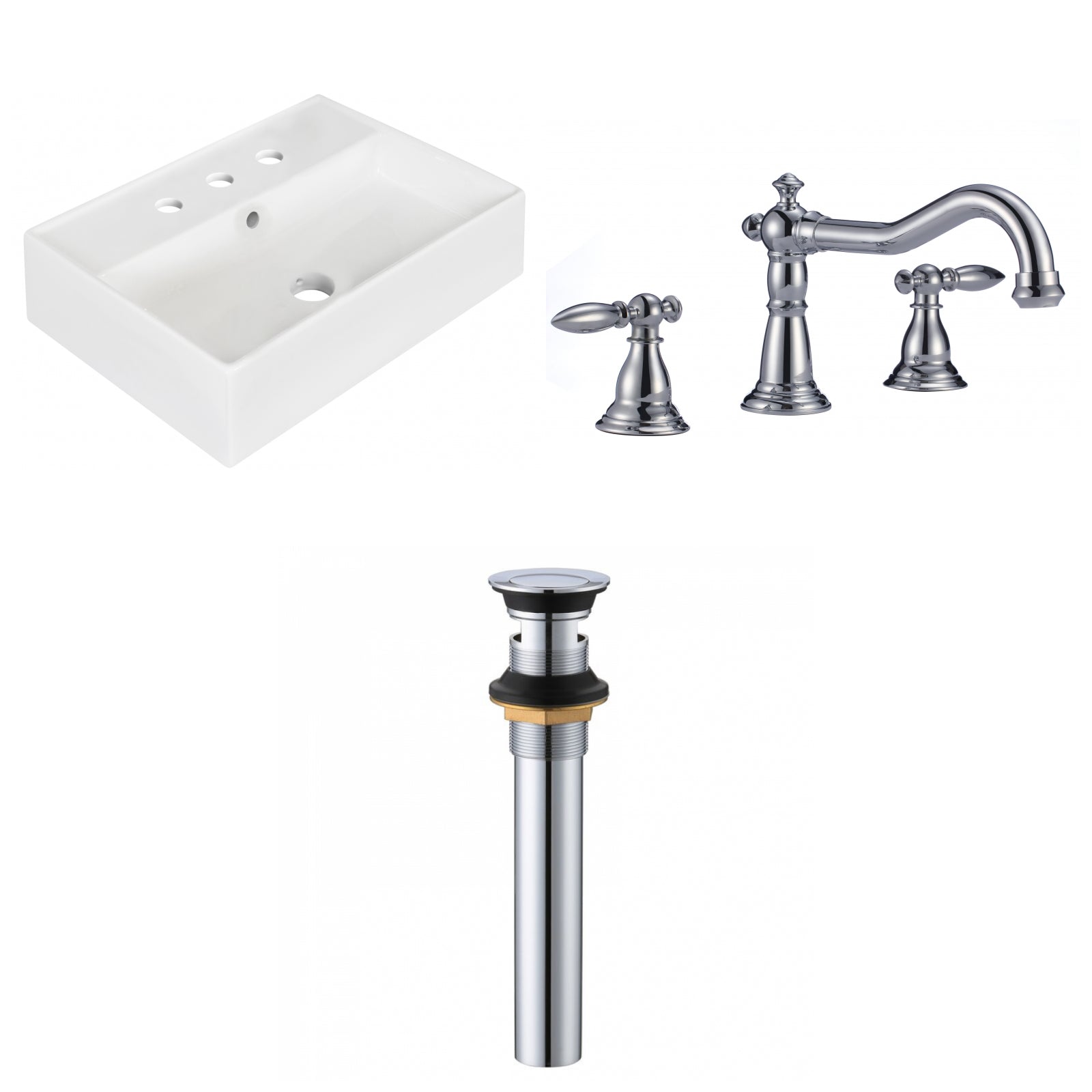 American Imaginations AI-34112 20" White Rectangular Above Counter Modern Bathroom Vessel Sink Set