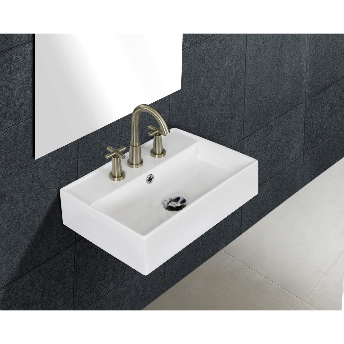 American Imaginations AI-34130 20" White Rectangular Wall Mount Modern Bathroom Vessel Sink Set