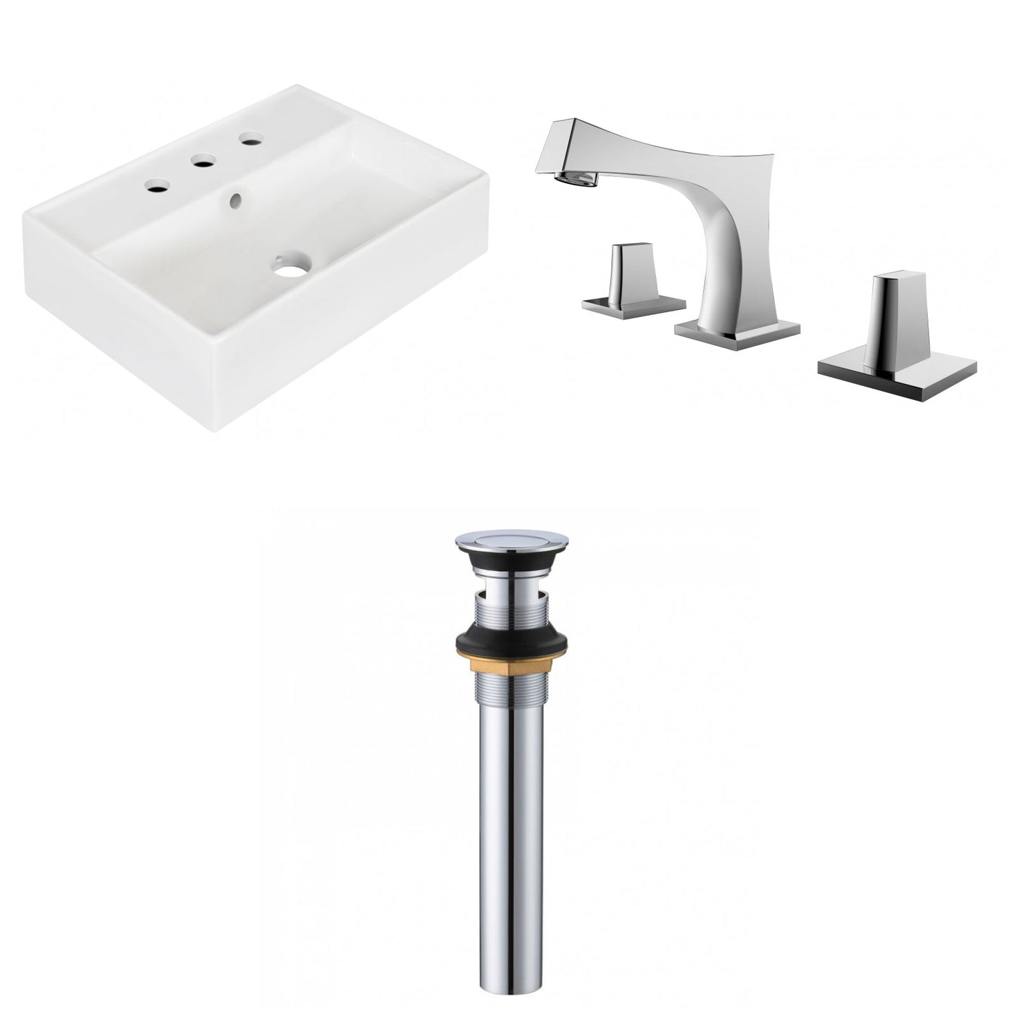 American Imaginations AI-34130 20" White Rectangular Wall Mount Modern Bathroom Vessel Sink Set