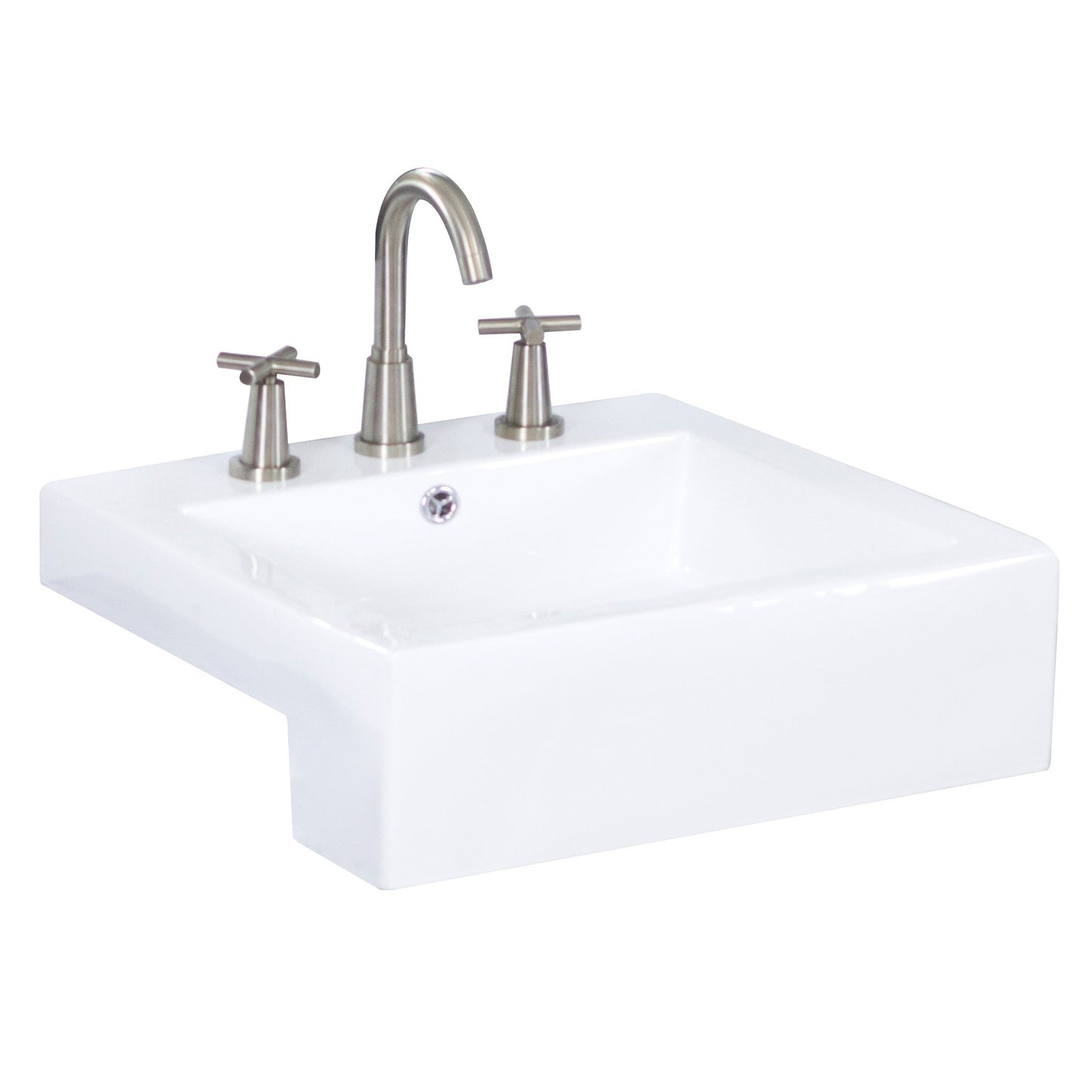American Imaginations AI-34142 20" White Rectangular Semi-Recessed Modern Bathroom Vessel Sink Set