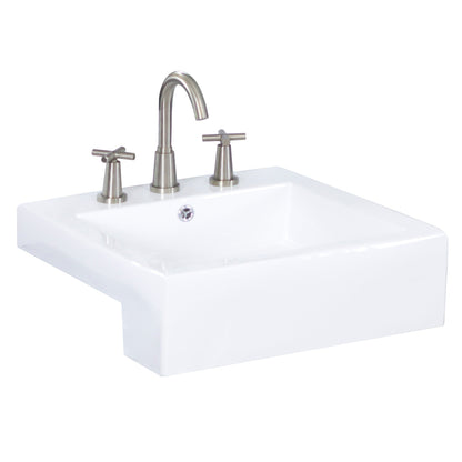 American Imaginations AI-34142 20" White Rectangular Semi-Recessed Modern Bathroom Vessel Sink Set