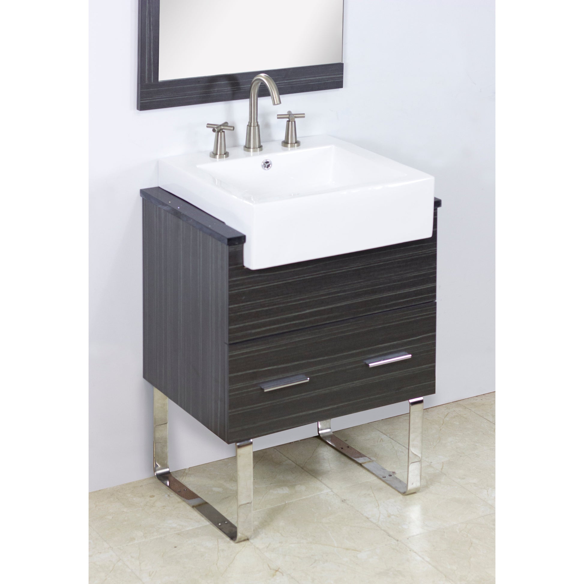 American Imaginations AI-34142 20" White Rectangular Semi-Recessed Modern Bathroom Vessel Sink Set