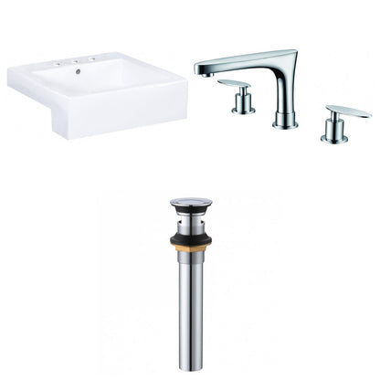 American Imaginations AI-34142 20" White Rectangular Semi-Recessed Modern Bathroom Vessel Sink Set