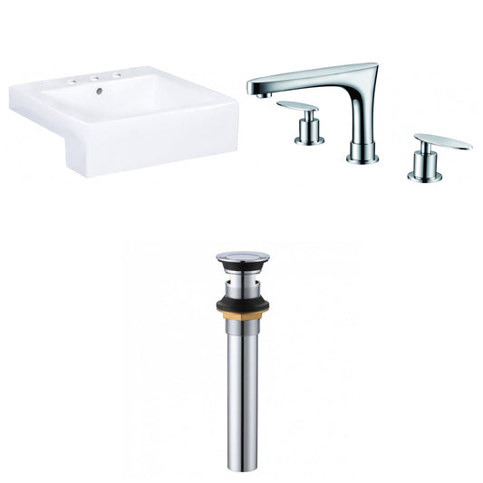 American Imaginations AI-34142 20" White Rectangular Semi-Recessed Modern Bathroom Vessel Sink Set