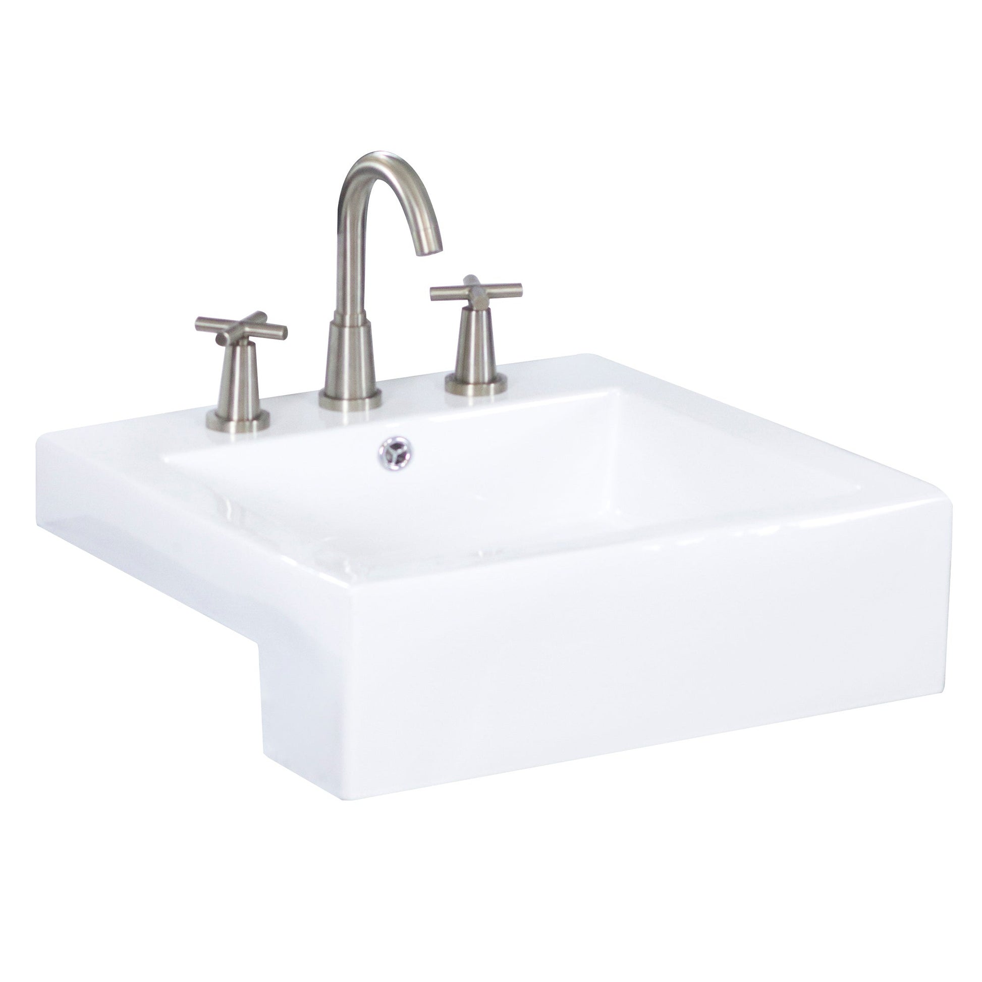 American Imaginations AI-34143 20" White Rectangular Semi-Recessed Modern Bathroom Vessel Sink Set