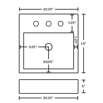 American Imaginations AI-34143 20" White Rectangular Semi-Recessed Modern Bathroom Vessel Sink Set