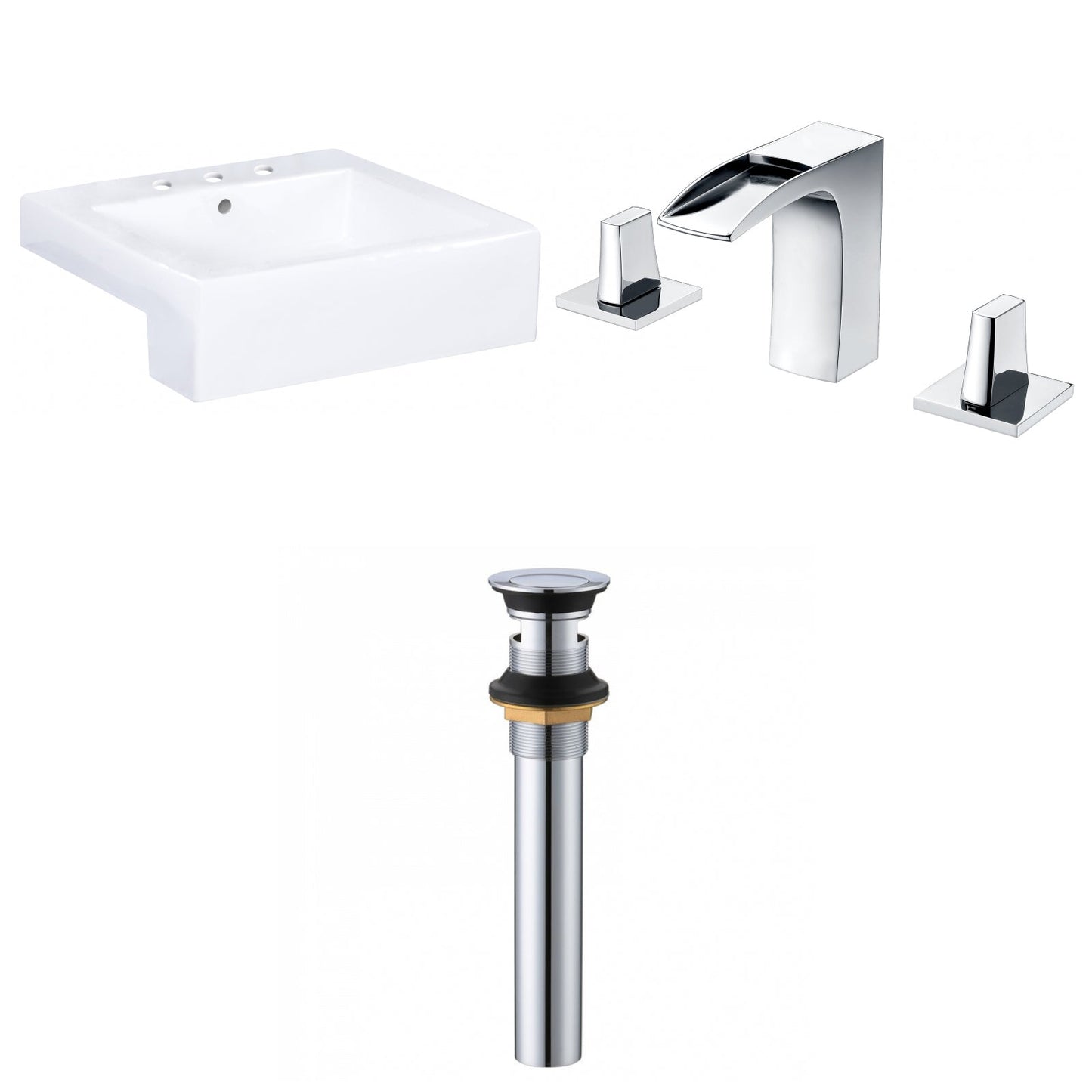 American Imaginations AI-34143 20" White Rectangular Semi-Recessed Modern Bathroom Vessel Sink Set