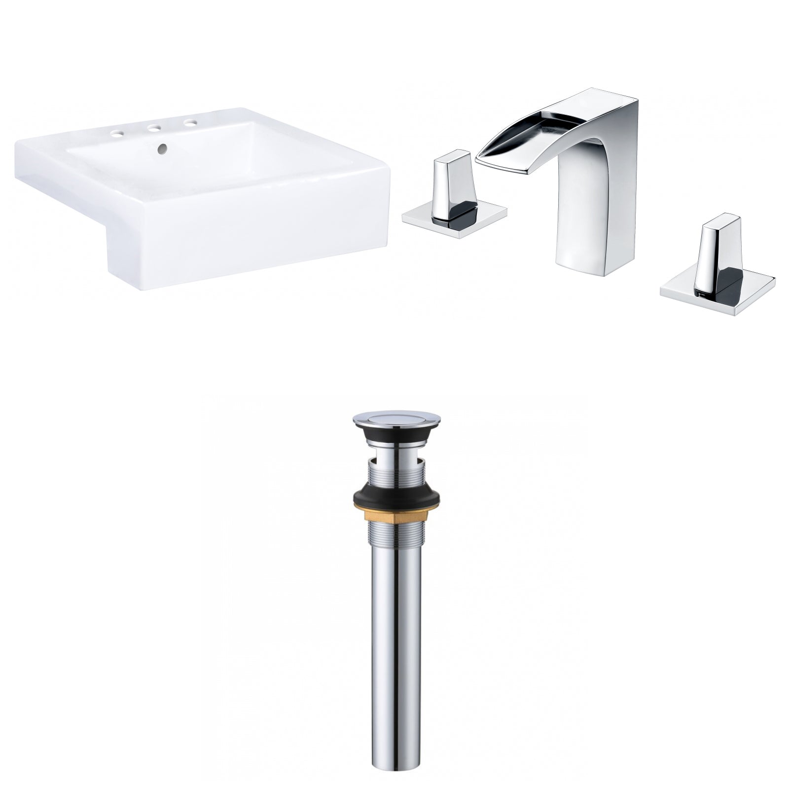 American Imaginations AI-34143 20" White Rectangular Semi-Recessed Modern Bathroom Vessel Sink Set