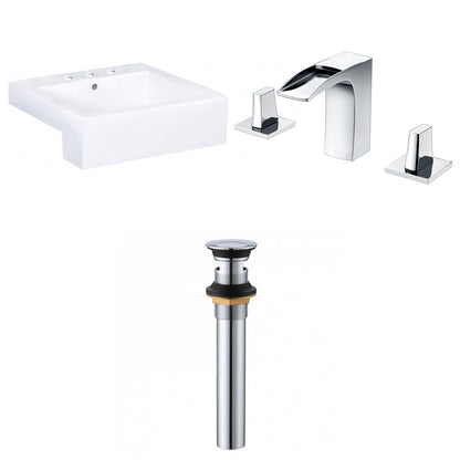 American Imaginations AI-34143 20" White Rectangular Semi-Recessed Modern Bathroom Vessel Sink Set