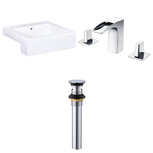 American Imaginations AI-34143 20" White Rectangular Semi-Recessed Modern Bathroom Vessel Sink Set