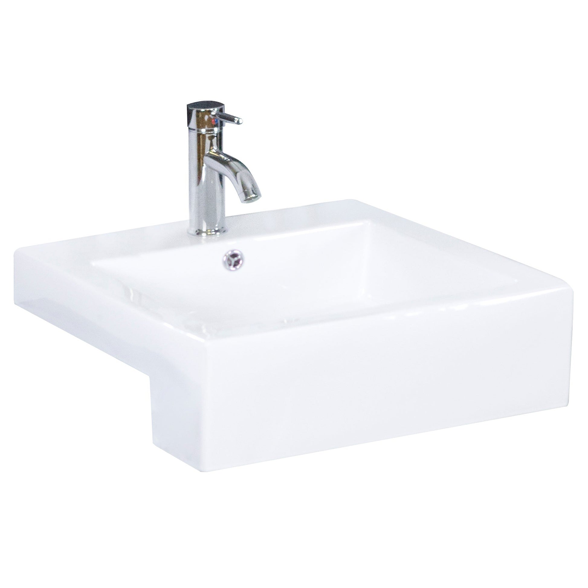 American Imaginations AI-34149 20" White Rectangular Semi-Recessed Modern Bathroom Vessel Sink Set