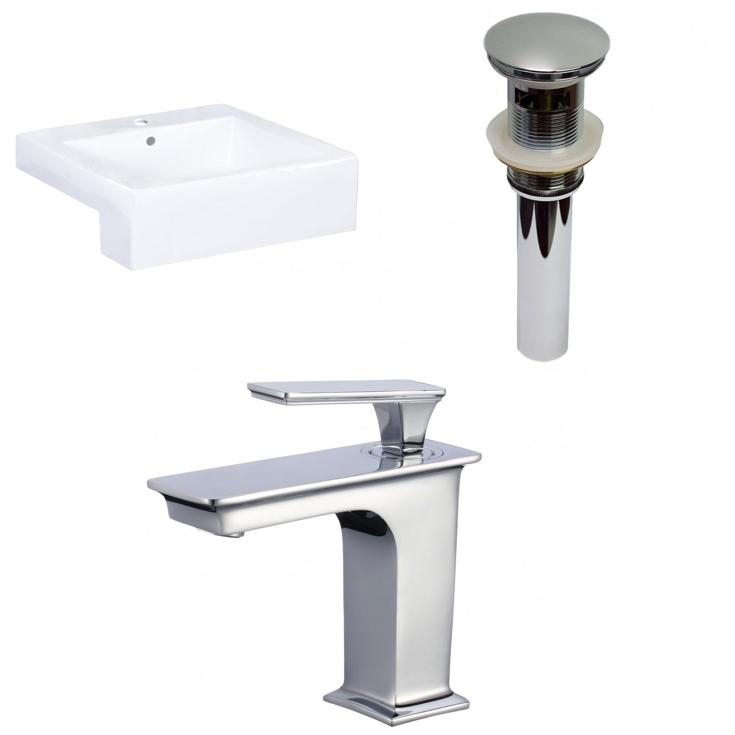American Imaginations AI-34149 20" White Rectangular Semi-Recessed Modern Bathroom Vessel Sink Set