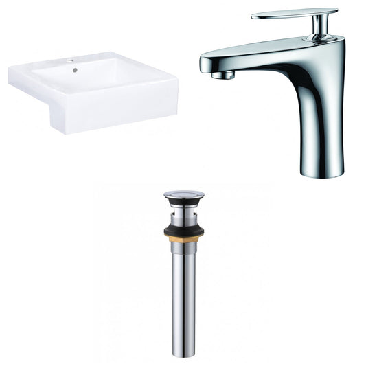 American Imaginations AI-34152 20" White Rectangular Semi-Recessed Modern Bathroom Vessel Sink Set