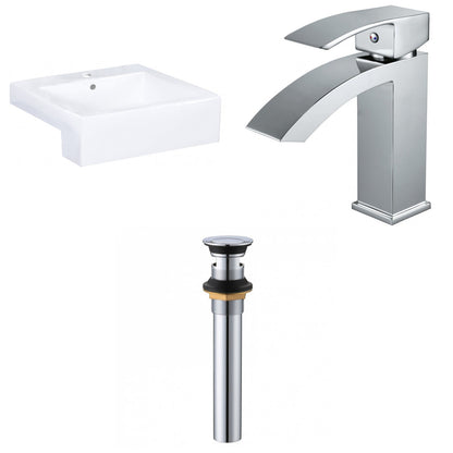 American Imaginations AI-34159 20" White Rectangular Semi-Recessed Modern Bathroom Vessel Sink Set