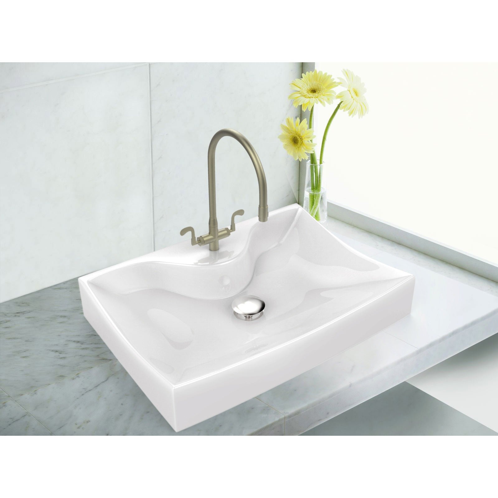 American Imaginations AI-34161 22" White Rectangular Above Counter Modern Bathroom Vessel Sink Set
