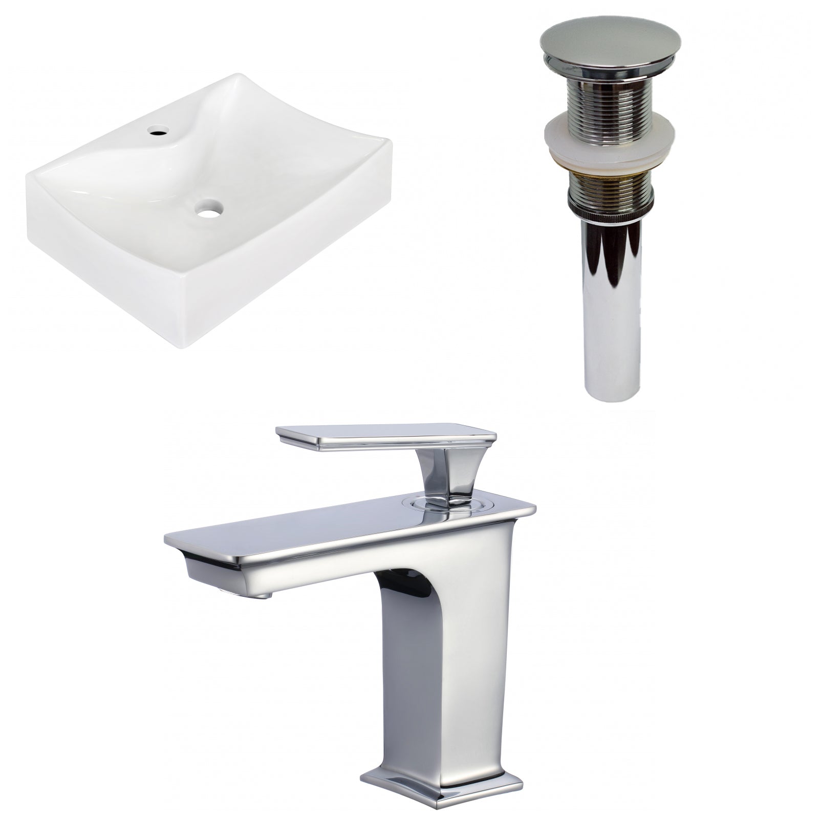 American Imaginations AI-34161 22" White Rectangular Above Counter Modern Bathroom Vessel Sink Set
