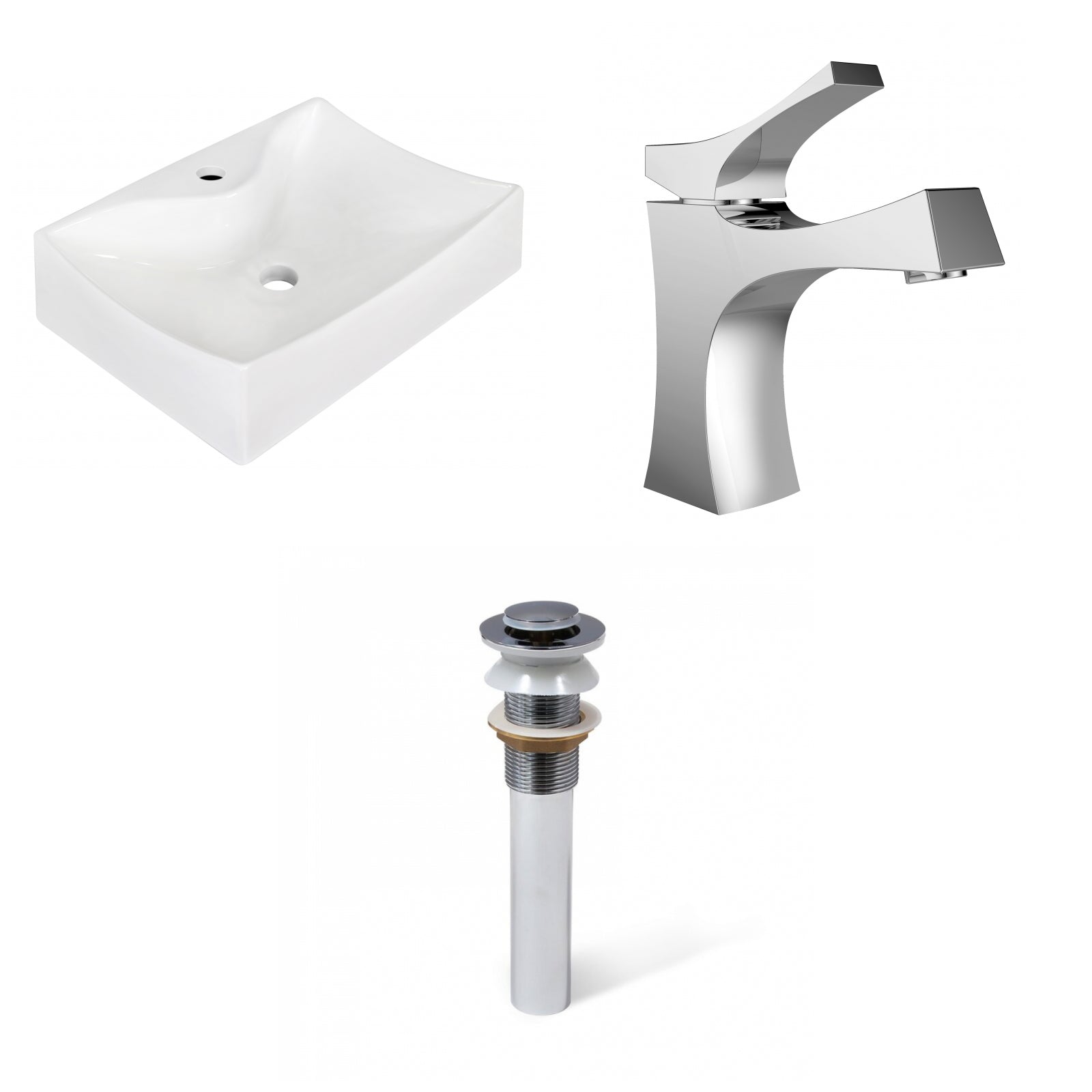American Imaginations AI-34162 22" White Rectangular Above Counter Modern Bathroom Vessel Sink Set