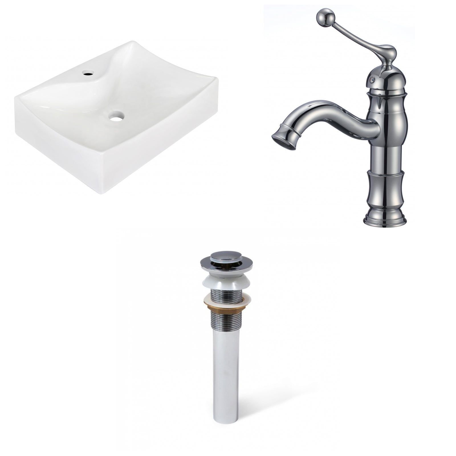 American Imaginations AI-34167 22" White Rectangular Above Counter Modern Bathroom Vessel Sink Set