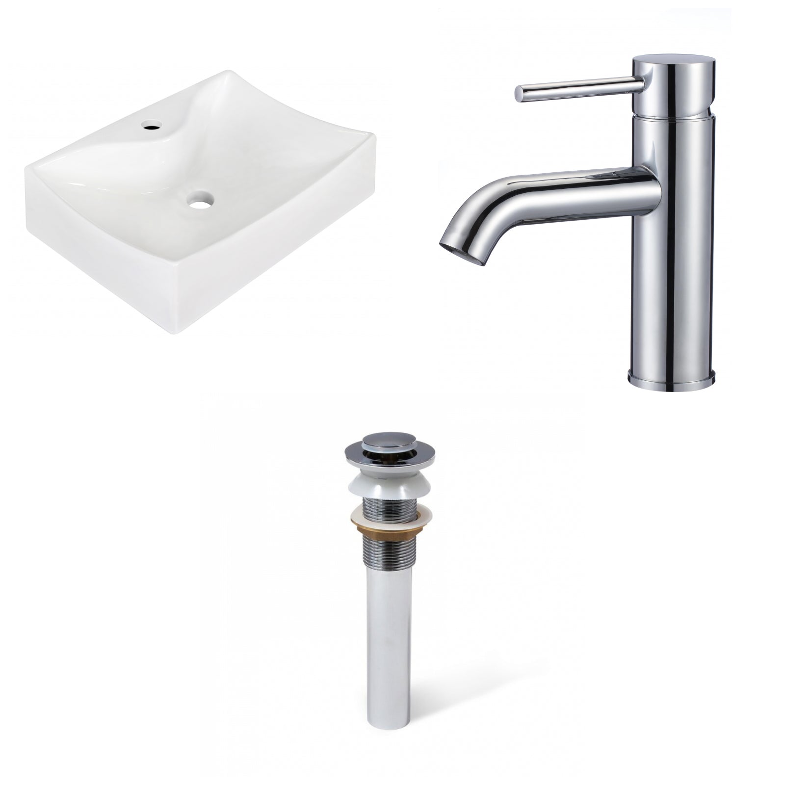 American Imaginations AI-34170 22" White Rectangular Above Counter Modern Bathroom Vessel Sink Set