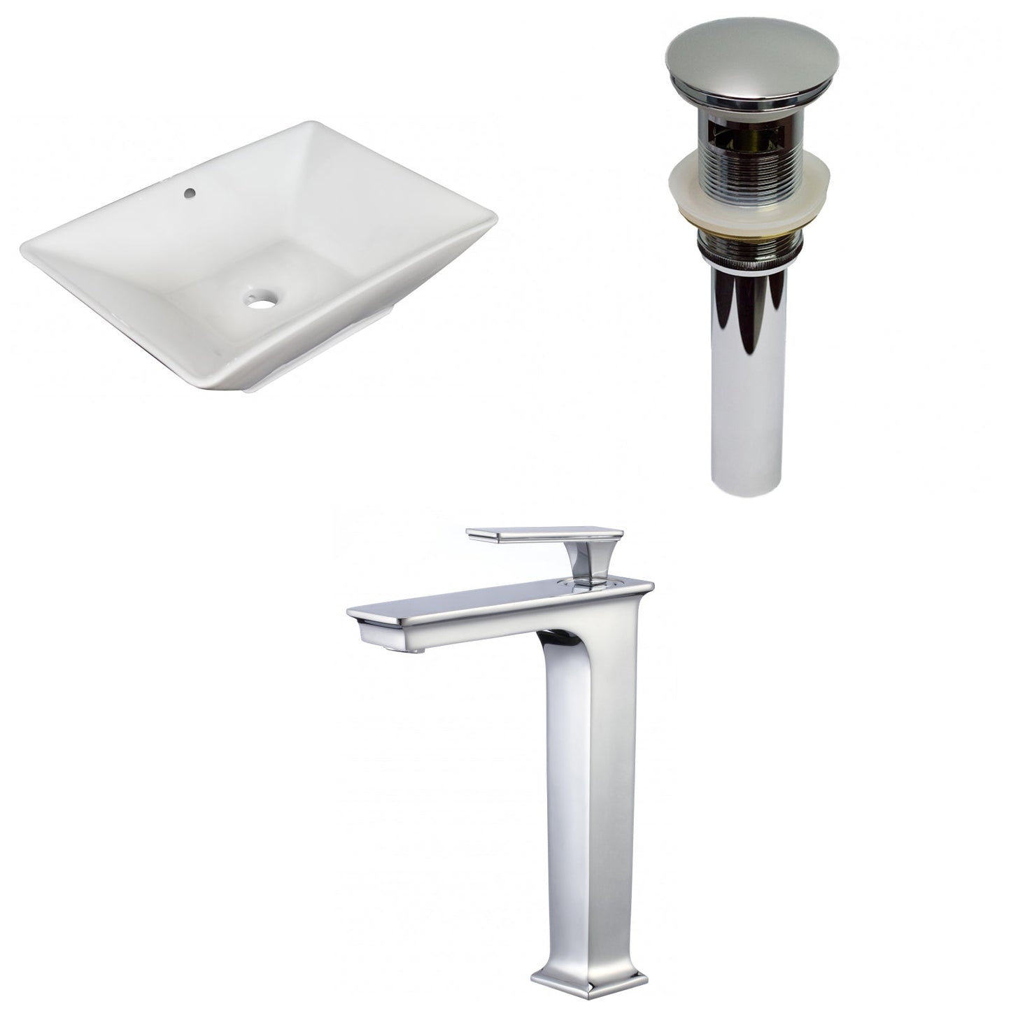 American Imaginations AI-34184 22" White Rectangular Above Counter Modern Bathroom Vessel Sink Set