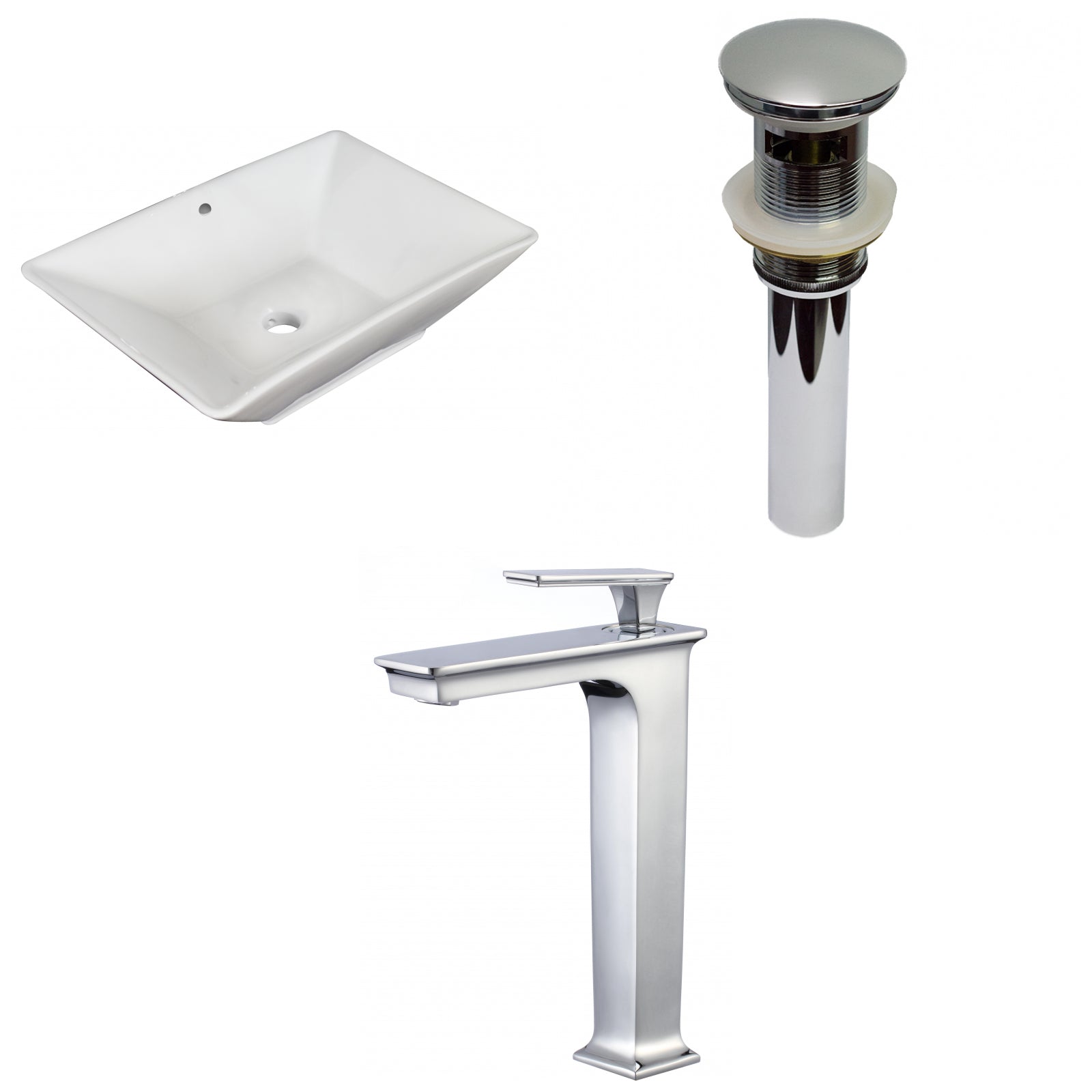 American Imaginations AI-34184 22" White Rectangular Above Counter Modern Bathroom Vessel Sink Set