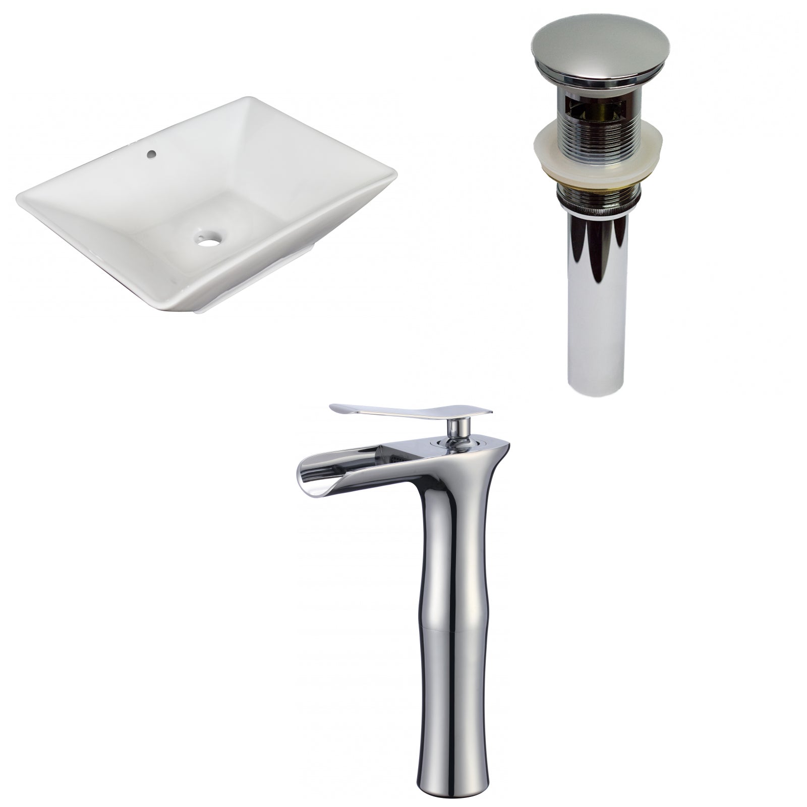 American Imaginations AI-34185 22" White Rectangular Above Counter Modern Bathroom Vessel Sink Set