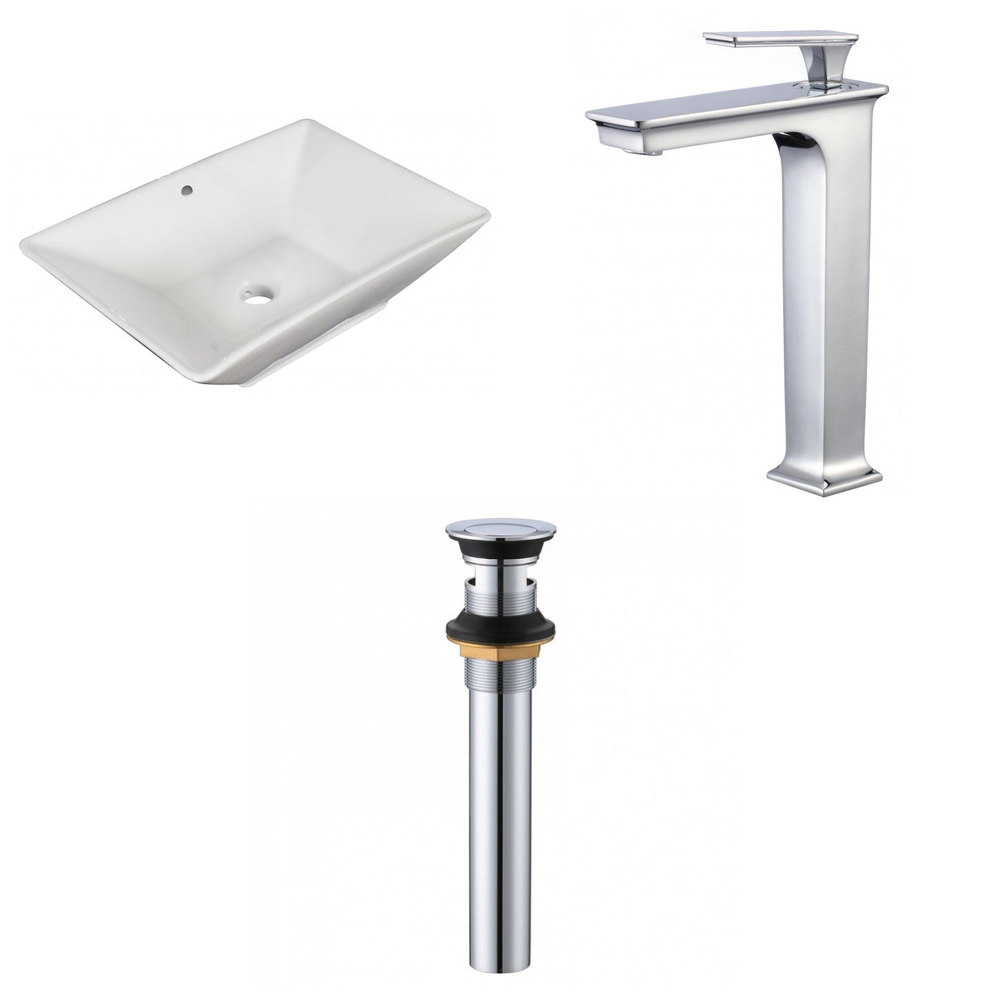 American Imaginations AI-34189 22" White Rectangular Above Counter Modern Bathroom Vessel Sink Set