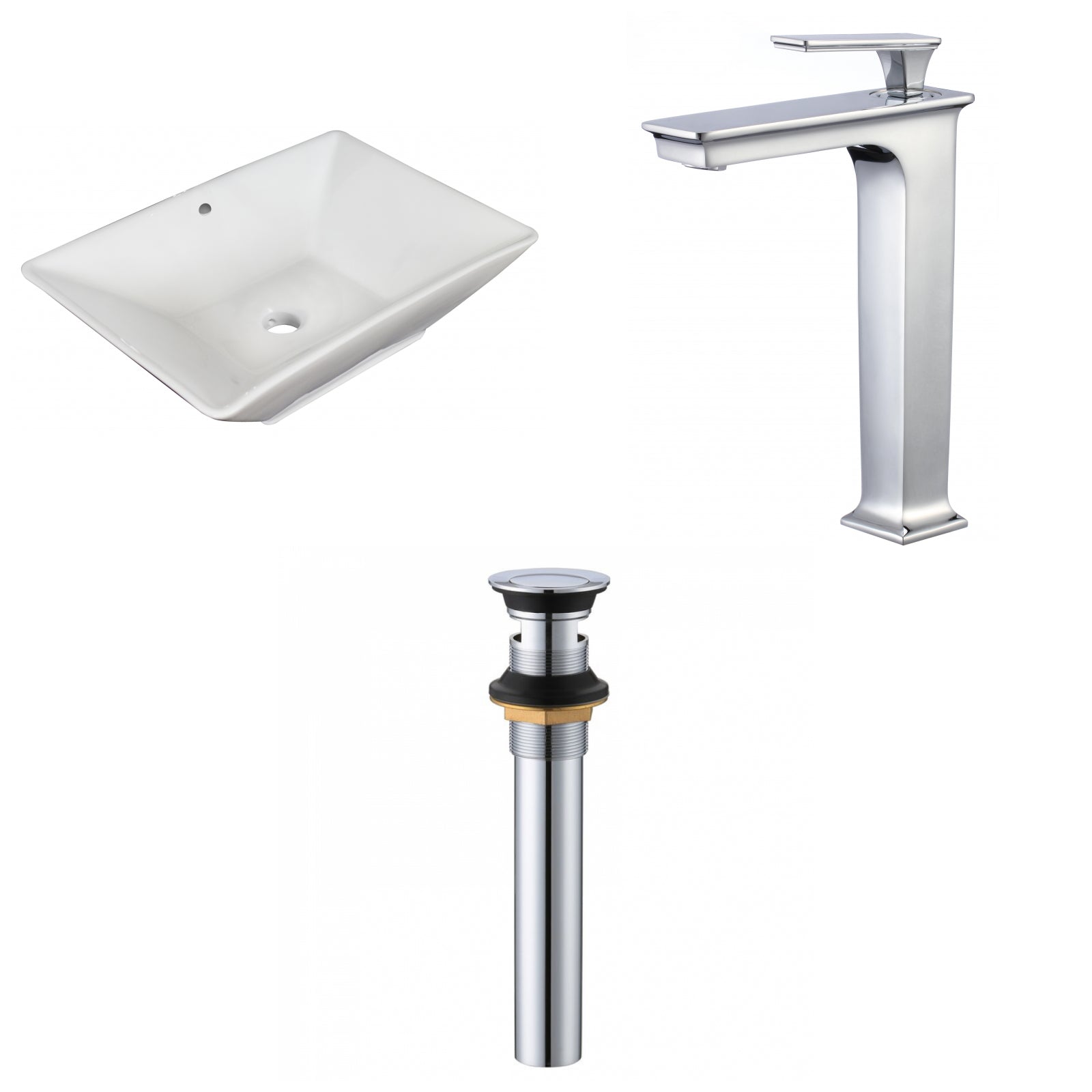 American Imaginations AI-34189 22" White Rectangular Above Counter Modern Bathroom Vessel Sink Set