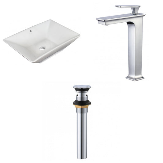 American Imaginations AI-34189 22" White Rectangular Above Counter Modern Bathroom Vessel Sink Set