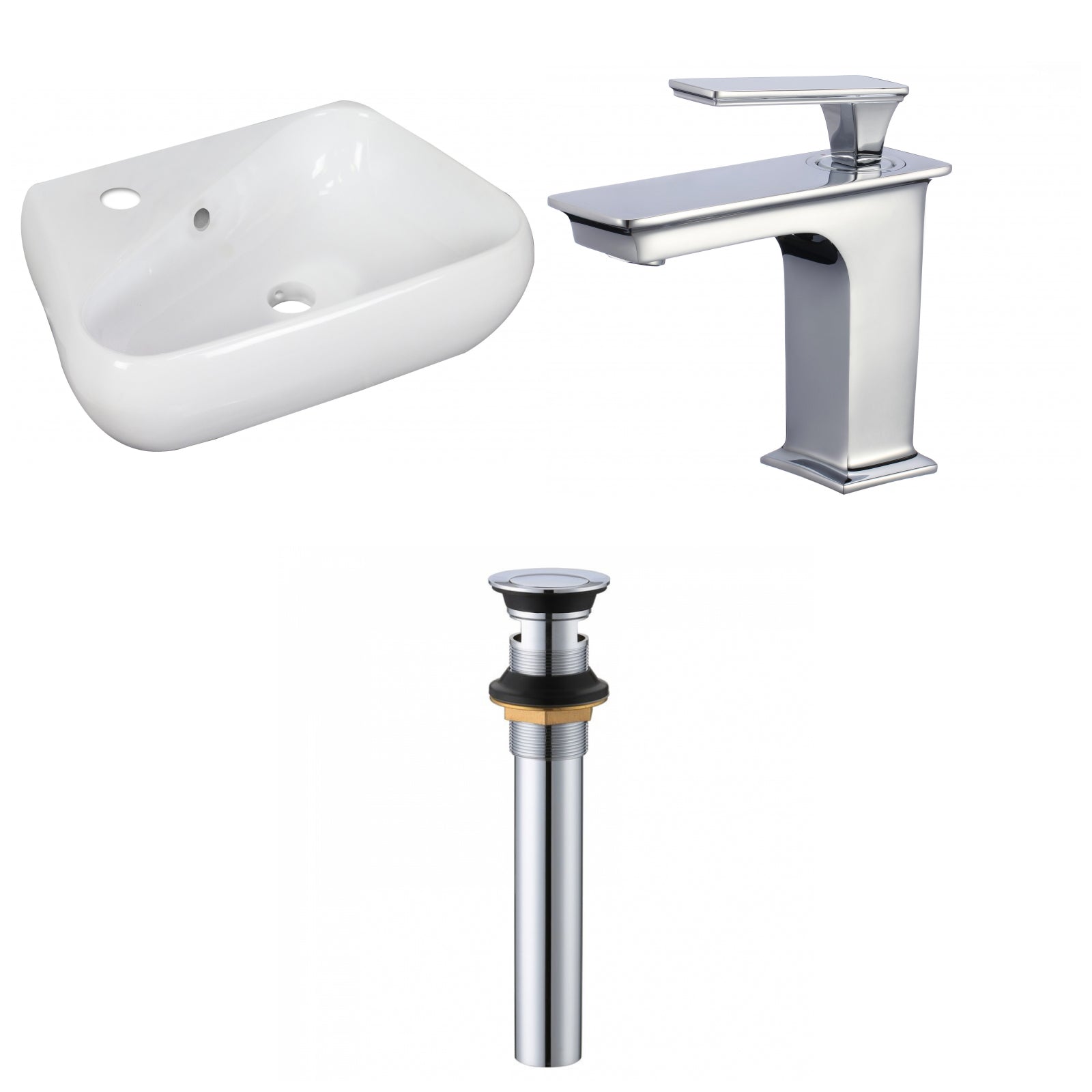 American Imaginations AI-34296 18" White Unique Wall Mount Transitional Bathroom Vessel Sink Set