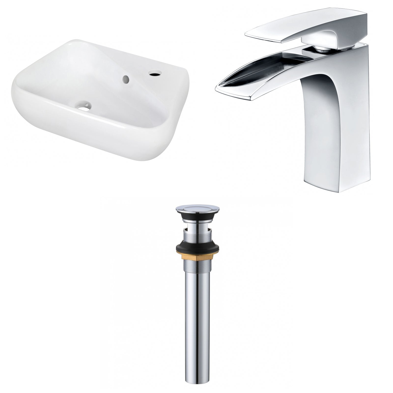 American Imaginations AI-34306 18" White Unique Wall Mount Transitional Bathroom Vessel Sink Set