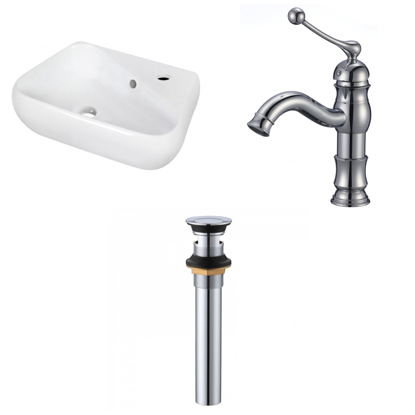 American Imaginations AI-34307 18" White Unique Wall Mount Transitional Bathroom Vessel Sink Set