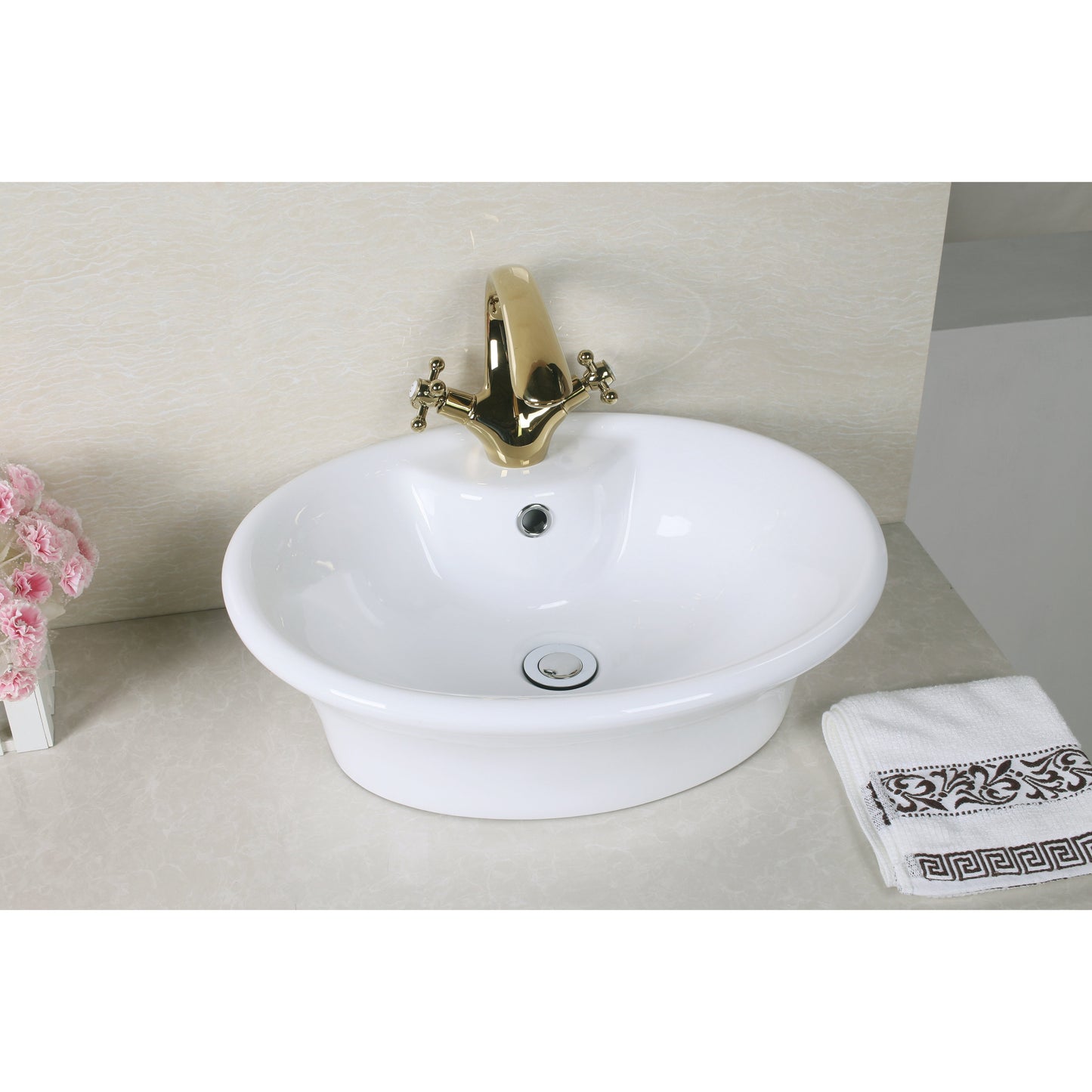 American Imaginations AI-34337 19" White Round Above Counter Transitional Bathroom Vessel Sink Set