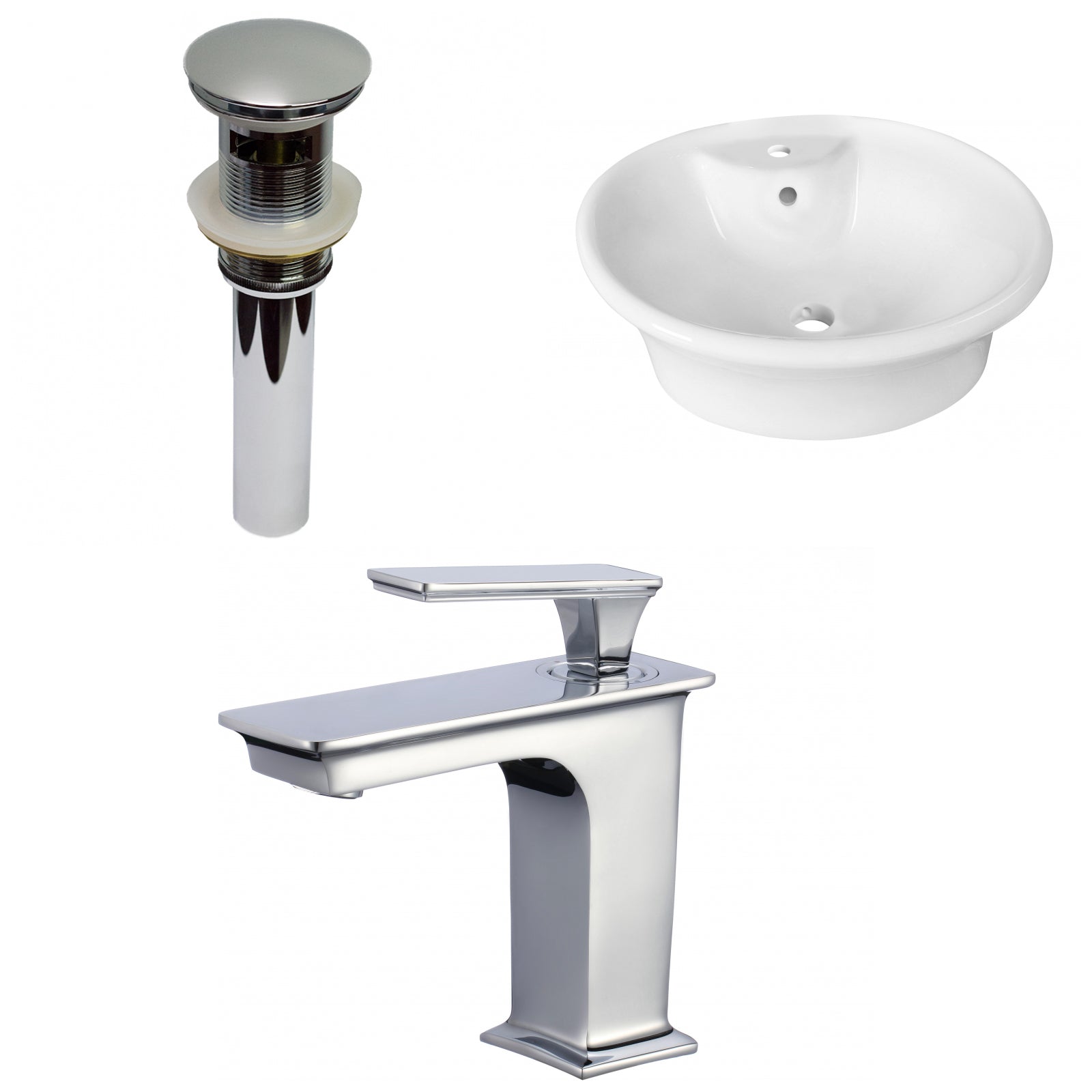 American Imaginations AI-34337 19" White Round Above Counter Transitional Bathroom Vessel Sink Set