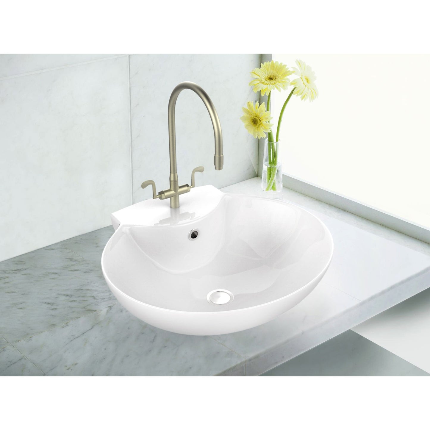 American Imaginations AI-34357 23" White Oval Above Counter Transitional Bathroom Vessel Sink Set