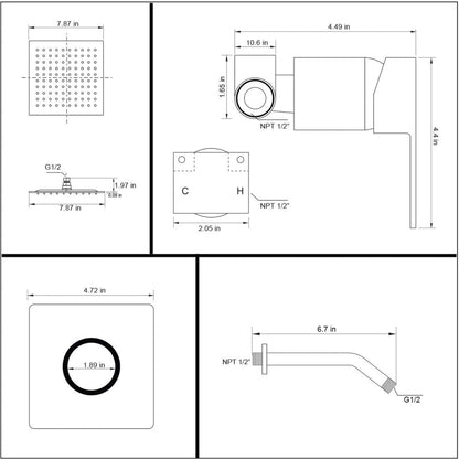 American Imaginations AI-34363 8" Black Rectangle Stainless Steel Transitional Shower Kit