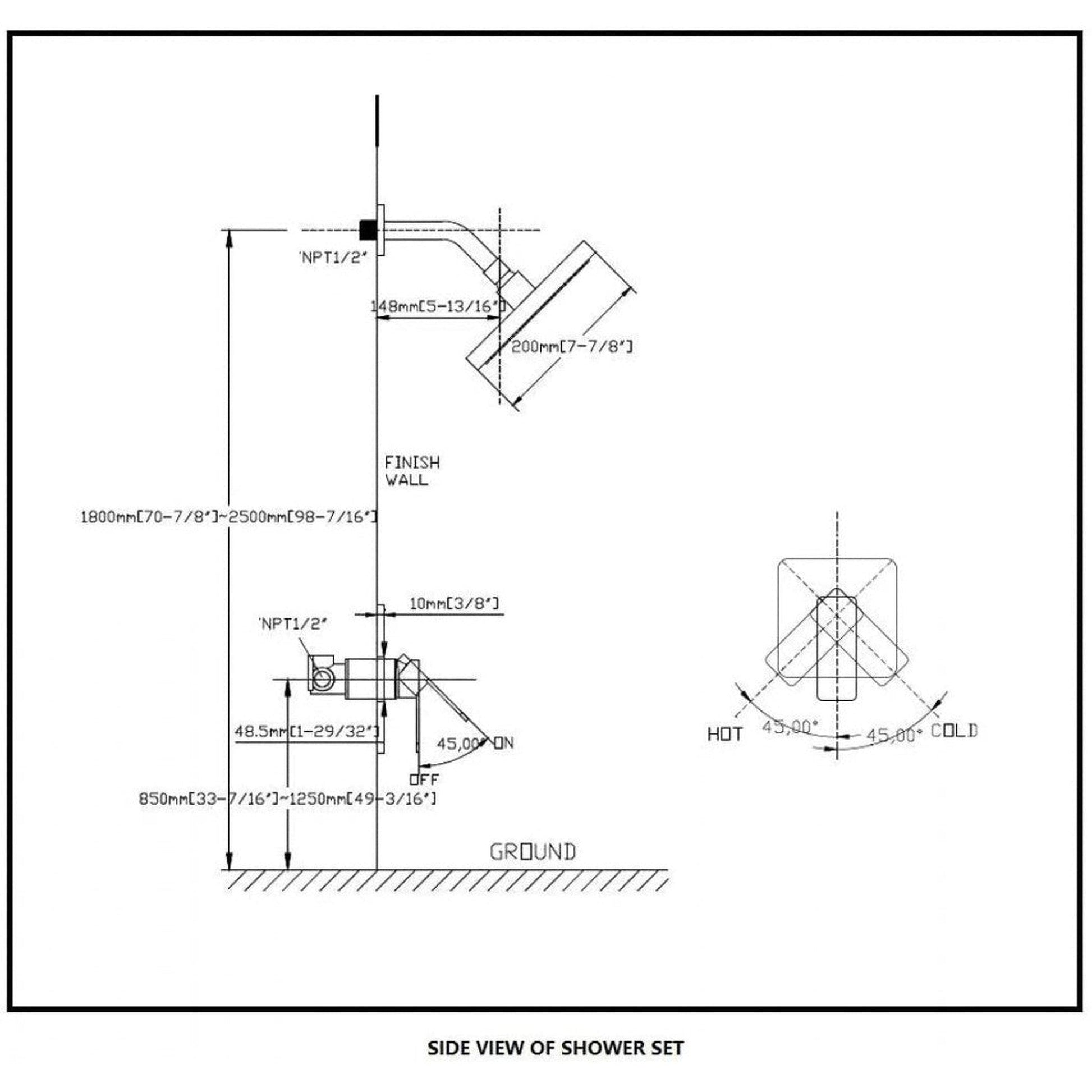 American Imaginations AI-34363 8" Black Rectangle Stainless Steel Transitional Shower Kit