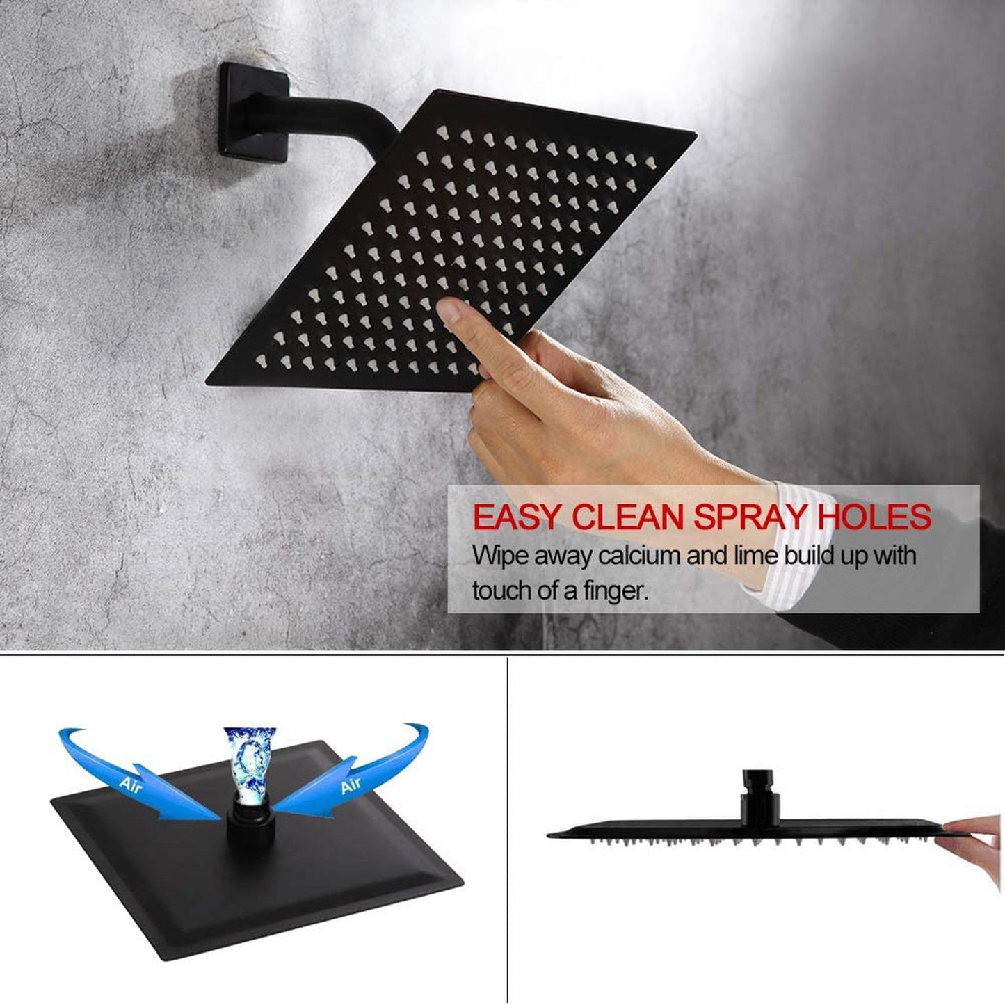 American Imaginations AI-34364 8" Black Rectangle Stainless Steel Transitional Shower Kit