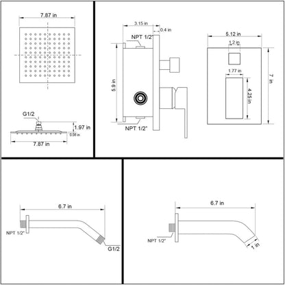 American Imaginations AI-34364 8" Black Rectangle Stainless Steel Transitional Shower Kit