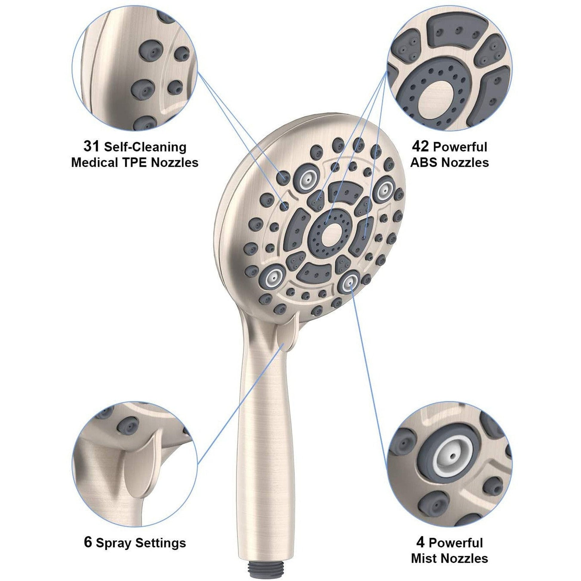 American Imaginations AI-34368 6" Brushed Nickel Round Stainless Steel Modern Shower Head